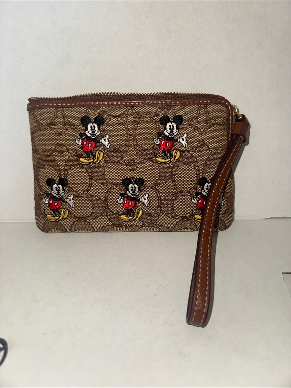 Coach Brown Signature Mickey Mouse Wristlet